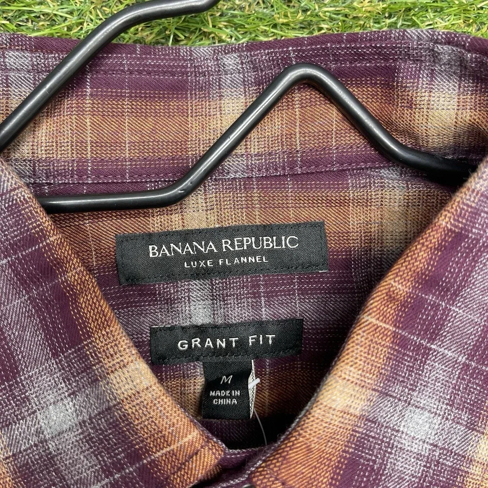 Banana Republic Dress Shirt Mens Medium Grant-Fit Luxe Plaid Button Up NWT